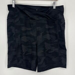 Danskin Womens XL Camo Crossover Waist Biker Shorts Black Charcoal